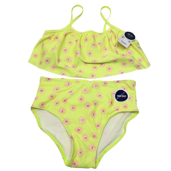 Oshkosh B'Gosh Girls Floral Bikini Set 2 Piece Swimsuit High Waist Sz 14 UPF 50+ - Picture 1 of 11